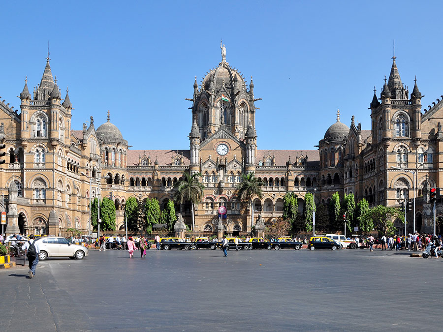 The exterior of the Victoria terminus railway station, Mumbai, India. (Chhatrapati Shivaji Terminus, UNESCO World Heritage site)