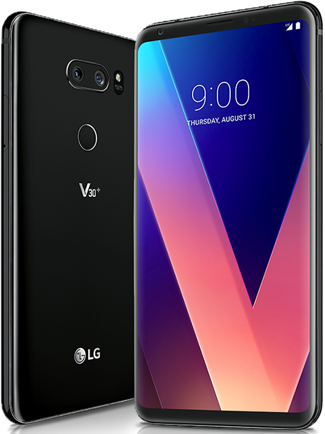 Front and back of the LG V30 Plus black device